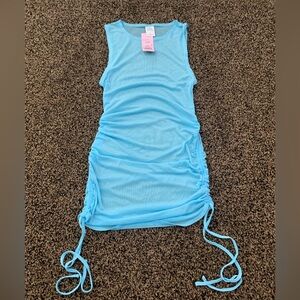 Sky Blue Sheer adjustable Ruched Side Tank Dress size S NWT